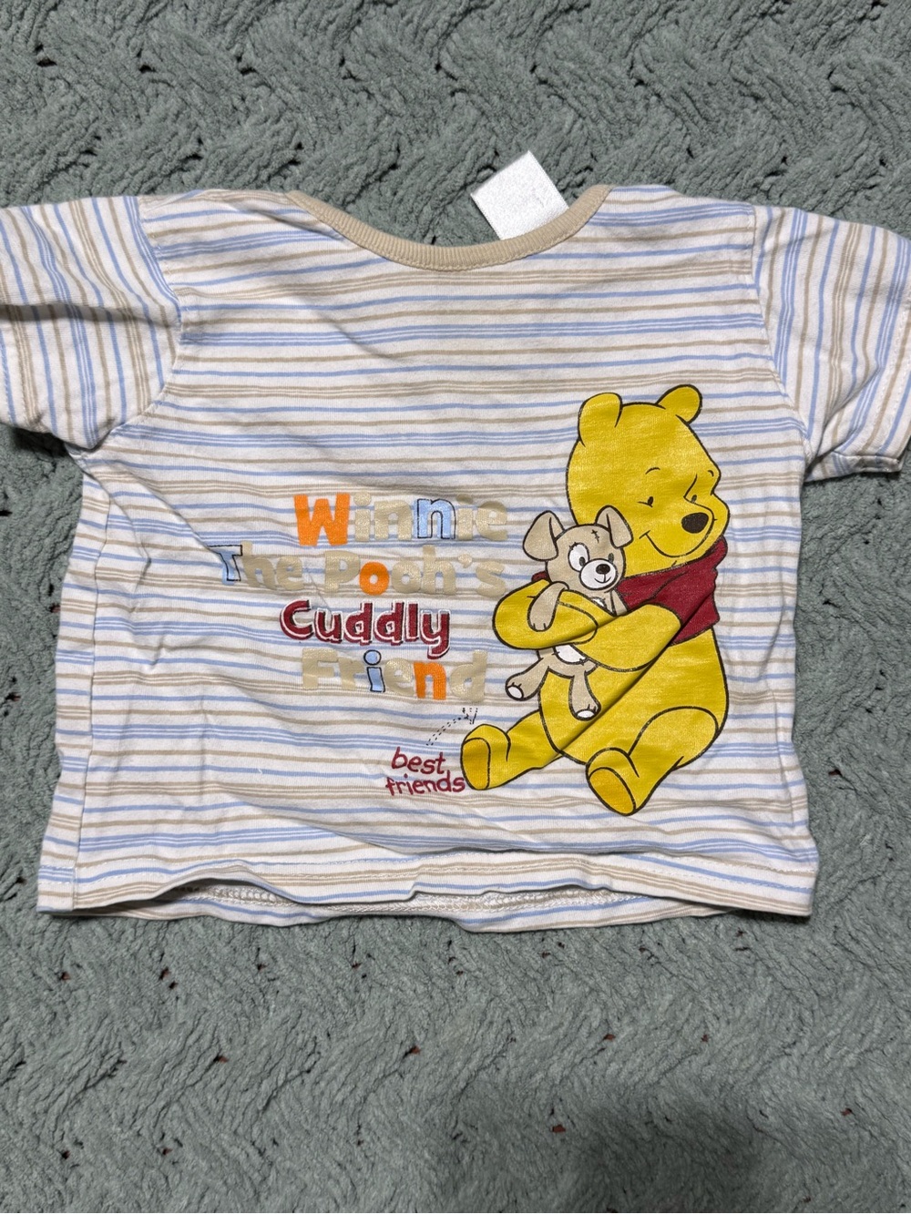 Vintage Winnie the Pooh Yellow & Beige Striped baby Tee - 6-9m